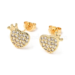 Heart Brass Micro Pave Clear Cubic Zirconia Stud Earrings&nbsp;EJEW-A135-11G