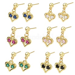 Valentine's Day Heart Brass Micro Pave Cubic Zirconia Dangle Stud Earrings&nbsp;EJEW-C181-04G