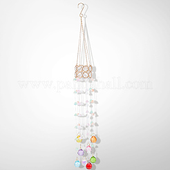 Flower Round Glass Beads Tassel Hanging Suncatchers for Window Garden Outdoor Decoration&nbsp;HJEW-WH20020-007C