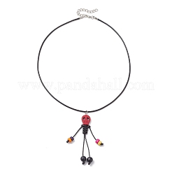 Halloween Theme Skeleton Dyed Synthetic Turquoise Pendant Waxed Cotton Cord Necklace for Women Men&nbsp;NJEW-TA00208