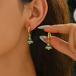 Brass Enamel Christmas Tree Hoop Earrings&nbsp;YN0293