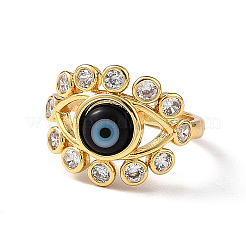 Lampwork Evil Eye Open Cuff Ring with Clear Cubic Zirconia&nbsp;RJEW-L104-03G-03