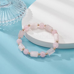 Natural Rose Quartz Column & Round Stretch Bracelet for Women&nbsp;BJEW-JB09351-05
