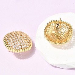 Flat Round Brass Micro Pave Clear Cubic Zirconia Stud Earrings&nbsp;EJEW-H180-18G
