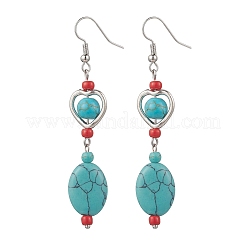 Tibetan Style Alloy Synthetic Turquoise Oval Dangle Earrings&nbsp;EJEW-JE06575-3