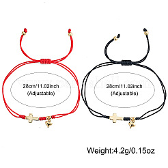 2Pcs Brass Puffed Heart & Cross Double Layered Couple Bracelets&nbsp;EU8797-3