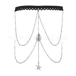 304 Stainless Steel Cable Chains & Electroplated Shell Pendant Tassel Thigh Leg Chains&nbsp;AJEW-AN00649-01
