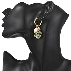 Ocean Natural Cultured Freshwater Pearl & Natural Paua Shell Dangle Earrings for Women&nbsp;EJEW-JE07137