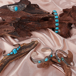6Pcs 6 Styles Alloy Synthetic Turquoise Cuff Bangles for Women&nbsp;BJEW-ME0001-18