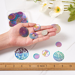 48Pcs 12 Style 201 Stainless Steel Filigree Pendants&nbsp;STAS-FW0001-15