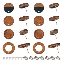 32Pcs 4 Style Flat Round & Donut Wood Stud Earring Findings & Earring Settings&nbsp;FIND-TA0002-30