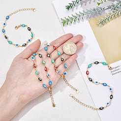 Brass Enamel Evil Eye Link Bracelets&nbsp;BJEW-NB0001-03