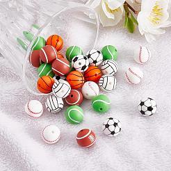 12Pcs 6 Style Basketball/Soccer/Tennis/Baseball/Rugby/Volleyball Silicone Beads&nbsp;JX308A-01