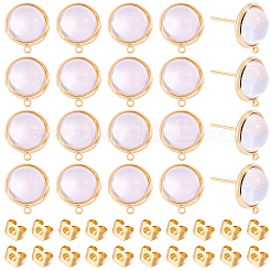 20Pcs Flat Round Brass & Glass Stud Earrings&nbsp;KK-BBC0028-26