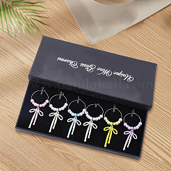 6Pcs 6 Colors Alloy Enamel Bowknot Glass Seed Beaded Wine Glass Charms&nbsp;AJEW-SC00076