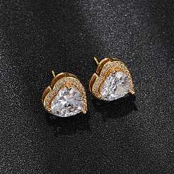 Brass Micro Pave Cubic Zirconia Stud Earrings for Women&nbsp;EJEW-F418-06G
