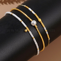 3Pcs 3 Styles Glass Seed Beads Braided Bead Bracelets for Women&nbsp;LM9516