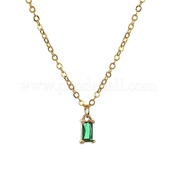 Glass Rectangle Pendant Necklace with Golden Brass Cable Chains Necklace for Women&nbsp;NJEW-FZ00012