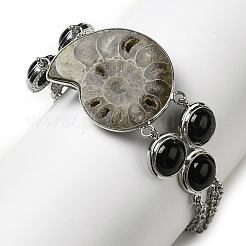 Natural Conch Fossil & Obsidian Link Bracelet&nbsp;G-H286-01P