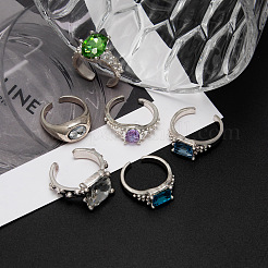 Zinc Alloy & Glass Rhinestone Cuff Open Rings Set&nbsp;WG1B755-01