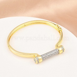Brass Micro Pave Clear Cubic Zirconia Bangles for Women&nbsp;BJEW-D368-01G
