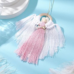 Angel Wood & Cotton Threads Pendant Decoration&nbsp;HJEW-JM02406-02