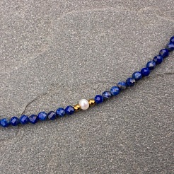Faceted Round Natural Lapis Lazuli & Natural Freshwater Pearl Beaded Necklaces for Women&nbsp;FS-WGC44BB-01