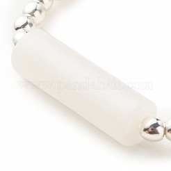 Natural White Jade Column Beaded Finger Ring with Synthetic Hematite&nbsp;RJEW-JR00461-02