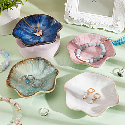 4Pcs 4 Colors Flambed Glazed Lotus Leaf Multi-Use Jewelry Plate for Rings Necklace Bracelet Display&nbsp;AJEW-FG0003-59