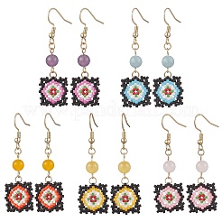 Handmade Glass Seed Beaded Window Lattice Pattern Dangle Earrings&nbsp;EJEW-MZ00560