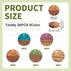 20Pcs 5 Colors Resin & Walnut Wood Pendants&nbsp;RESI-TA0004-43