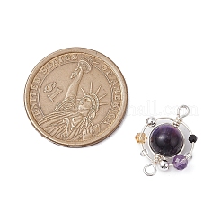 4Pcs 4 Colors Natural Tiger Eye(Dyed/Undyed) Copper Wire Wrapped Planet Connector Charms&nbsp;PALLOY-TA00181