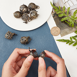 10Pcs 5 Styles Round Brass Hollow Cage Pendants&nbsp;KK-SC0003-05