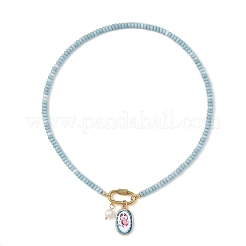 304 Stainless Steel Pendant Dyed Glass Rondelle Beaded Necklaces for Women&nbsp;NJEW-JN06540-03