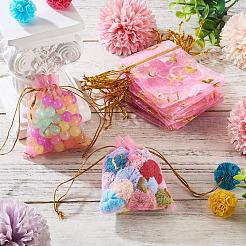 50Pcs Heart Printed Organza Bags&nbsp;OP-TADJ0001-01B