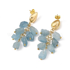 Brass with Raw Rough Natural Aquamarine Beads Stud Dangle Earrings&nbsp;EJEW-JE07474-01