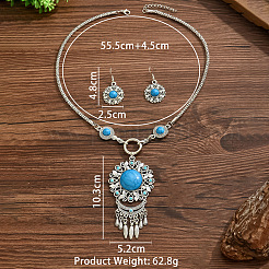 Flower Bohemian Ethnic Style Zinc Alloy & Resin Pendant Necklace & Dangle Earring Sets&nbsp;FS-WGD47C5-01