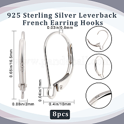 4 Pairs 925 Sterling Silver Leverback Hoop Earrings Findings&nbsp;STER-BBC0001-82