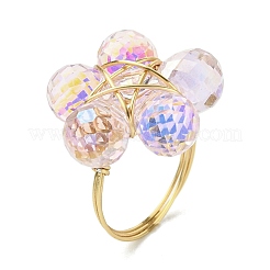 4Pcs 4 Colors Glass Flower Finger Rings&nbsp;RJEW-JR00825-02