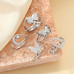 Stainless Steel Polymer Clay Rhinestone Cuff Rings/Finger Rings Sets&nbsp;FS-WG0D843-02