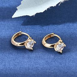 Brass Micro Pave Cubic Zirconia Hoop Earrings&nbsp;KK-CBAD29A-06G
