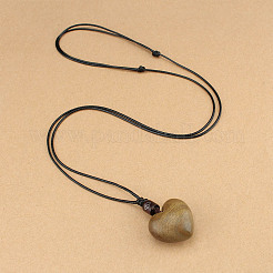 Wood Heart Pendant Adjustable Black Waxed Cord Necklaces for Women&nbsp;FS-WG059F7-01