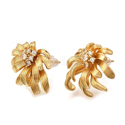 Flower Brass Micro Pave Cubic Zirconia Stud Earrings&nbsp;EJEW-B148-08A-G