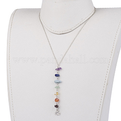 Chakra Natural Mixed Stone Brass Pendant Chains&nbsp;NJEW-JN02087