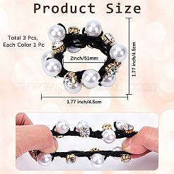 3Pcs 3 Colors Plastic Imitation Pearl with Rhinestone Elastic Hair Ties&nbsp;OHAR-DJ0001-12