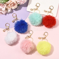 6Pcs Handmade Faux Rabbit Fur Pom Pom Ball Keychains&nbsp;KEYC-YW00255