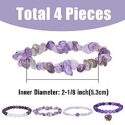 4Pcs 4 Style Natural Amethyst Beaded Stretch Bracelets Set&nbsp;BJEW-FI0001-58