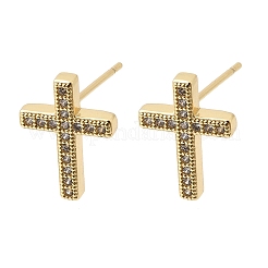 Cross Brass Micro Pave Clear Cubic Zirconia Stud Earrings&nbsp;EJEW-C186-18G-01