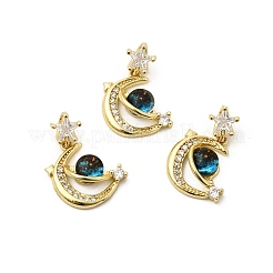 Moon & Star Rack Plating Brass Micro Pave Cubic Zirconia Pendants&nbsp;KK-C037-08G