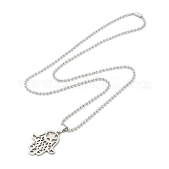 Non-Tarnish Religion 201 Stainless Steel Ball Chain Star Hamsa Hand Pendant Necklaces for Women Men&nbsp;LS-NJEW-U005-05P